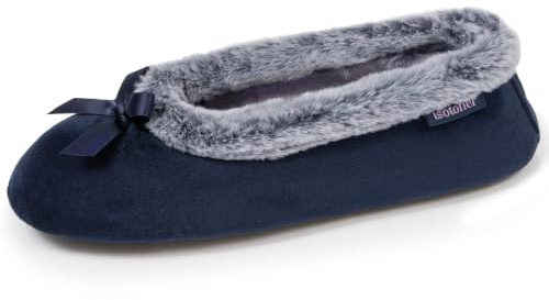 Isotoner Chaussons Ballerines femme semelle souple mémoire de forme | Pantoufle Velours doux Mousse à mémoire de forme qui épouse le pied pour un confort personnalisé durable.