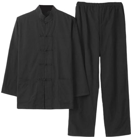 Lawnrden Uniforme au tai-chi, uniforme de kung fu, tai-chi traditionnel chinois avec col et boucle debout, pantalon d'arts martiaux en coton respirant et chemise à manches longues pour unisexe, xl