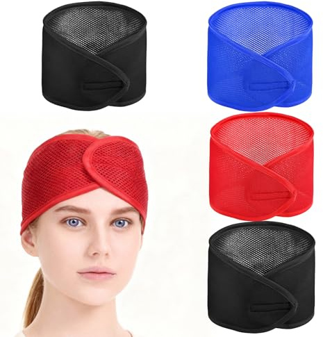 Ymapinc Lot de 4 filets à cheveux réglables pour dormir dans le maquillage en maille, bandeau spa, bandeau pour se laver le visage, bandeau pour le maquillage des femmes