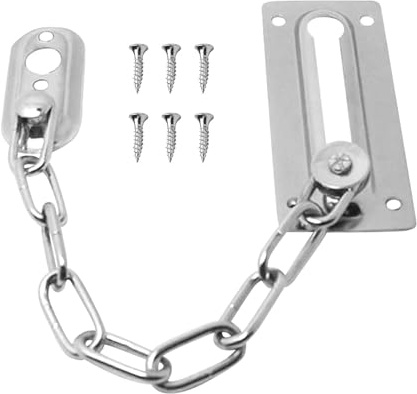 Stainless Steel Door Chain, Chain Lock for Against Theft Home Safe Nickel Plated Locks with Screws, Chain Lnternal Door Lock, Chains for Front (2 Iron Sheets, 1 Chain, 6 Screws)