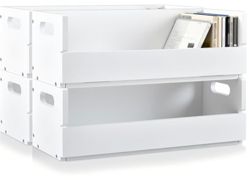 CroBlissful CD-Aufbewahrungsbox aus Holz, für 144 CDs (je 36 Stück) | Stapelbarer CD-Halter mit magnetischer Frontklappe und Tragegriffen für DVDs, Kassettenbänder und Filmhüllen (weiß)