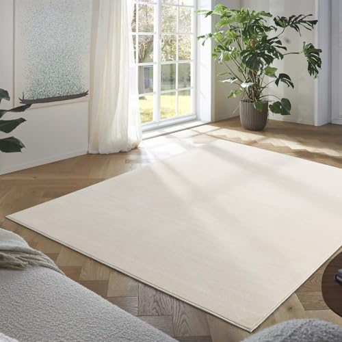 Taracarpet Teppich Kurzflor weicher Designer Uni Bodenbelag Madrid fürs Wohnzimmer, Kinderzimmer, Schlafzimmer und die Küche geeignet New Creme 140x200 cm