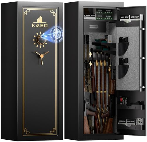 KAER 23-25 Biometric Gun Safe, Wider and Deeper Fingerprint Gun Safes for Rifle and Pistols, Large Quick Access Heavy-Duty Gun Cabinet for Firearm Ammo with Drawer & Gun Rack, Assembled