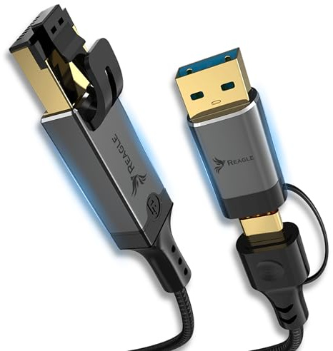 Reagle Cable de red Ethernet 1 m 2 W1 USB-C/USB-A a LAN RJ45 1000 Mbps compatible con Windows Linux MacOS Plug & Play para juegos streaming trabajo remoto
