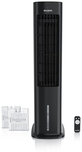 Brandson - Luftkühler mit Wasserkühlung - 5 in 1 - Turmventilator Verdunstungskühler Luftbefeuchter mobile Klimaanlage ohne Abluftschlauch - Sieger Ventilatoren und Luftkühler 2026 - sehr leise