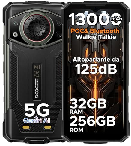 DOOGEERugged Fire 7 Ultra Telefono Movil Irrompible 5G, 32GB+256GB/2TB 13000mAh/33W Móvil Resistente, 6,6 Smartphone Android 15, NFC/64MP/125dB/SOS/OTG/GPS Teléfono con M6 Auriculares Walkie Talkie