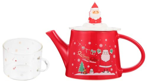 SOLUSTRE Théière en Céramique Rouge de Noël Tasse 300ml, Capacité 500ml, Design Pratique et Élégant pour Bureau ou Pique-niques, Service à Thé Festif et Convivial