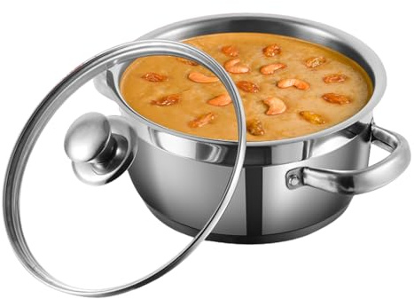 Vinod Bremen Stainless Steel Saucepot with Glass Lid 3 Litre, 20 cm, 2.5mm Thick Base, Riveted Sturdy Handle, 2 Year Warranty, Induction and Gas Compatible, Silver