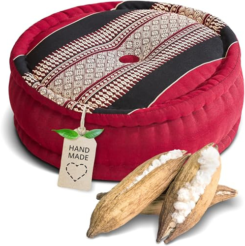 livasia Meditationskissen - Ø 38x15cm - Yogakissen mit Kapokfüllung, Pouf, Bodenkissen rund für Yoga und Zen Meditation, Zafukissen für Garten und Balkon, Sitzkissen handgemacht