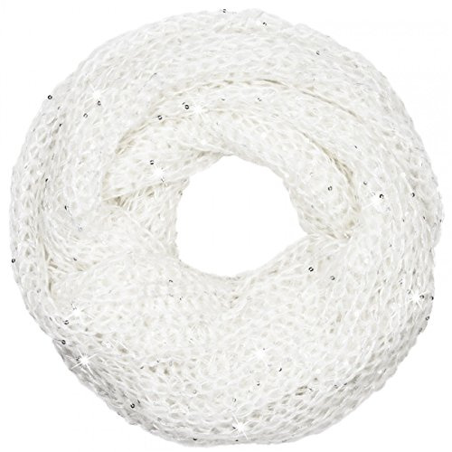Caspar SC330 Damen weicher Strick Loop mit Pailletten, Farbe:weiss