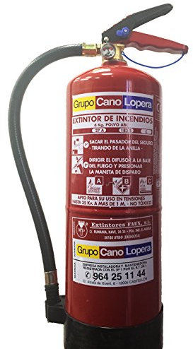 Grupo Cano Lopera | Extintor Universal Polvo Seco ABC con Capacidad de 6 Kg | Homologado | Eficacia 27A 183B | Útil para Casa - Caravana - Oficina - Restaurante | Incluye soporte para Pared