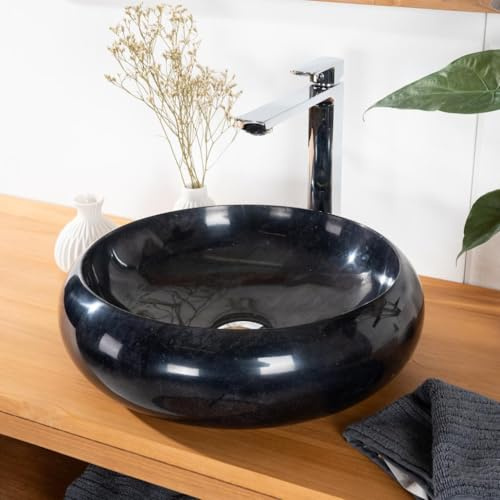 Wanda collection - Vasque Salle de Bain à Poser en marbre Venise Noir 40cm