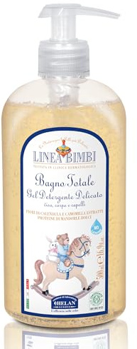 Helan, Linea Bimbi BIO, Gel Detergente Delicato, Bagnoschiuma e Shampoo per Neonati con Proteine di Mandorle Dolci e dagli Estratti di Fiori di Calendula e Camomilla, 500ml