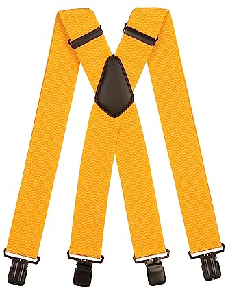 Olata Herren-Hosenträger in X-Form, Robust, mit dickem Gurtband, 50 mm | Robuste 50-mm-Hosenträger in X-Form mit starken Clips, Lederkreuz; verstellbar für Arbeit oder Festkleidung.