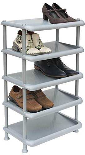 DanDiBo Schuhregal Kunststoff 93901 Stapelbar Schuhablage Offen Schuhständer mit 5 Ebenen Grau Schuhschrank