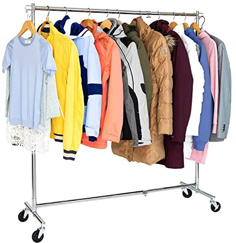 Tatkraft Urban Kleiderständer Stabil, auf Rollen, bis 60kg, verstellbar Kleiderstange in Höhe & Breite, für lange und kurze Kleidung, Verchromt Stahl