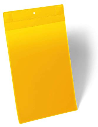 Durable Magnetische Kennzeichnungstasche Extra Stark A4 hoch, Packung à 10 Stück, Gelb, 174704 | Magnethaftende Infohülle mit Schutzklappe für Metalloberflächen wie Gitterboxen
