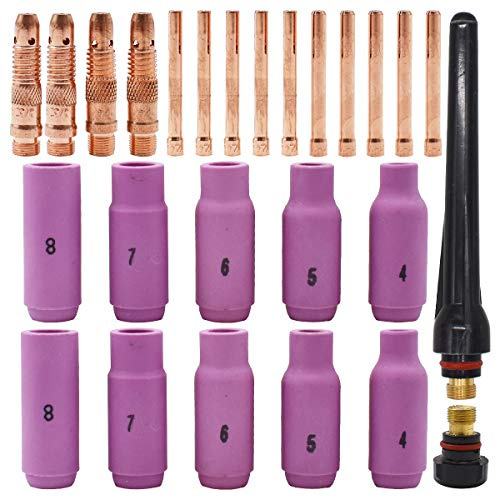 WP-26 WIG Schweißzubehör,Tianher 26 Stück Schweißgerät Verschleißteile Set(Spannhülsen+Gehäuse+Keramikdüsen) für WP-17 WP-18 WP-26 SR-17 SR-26 WIG-Schweißbrenner