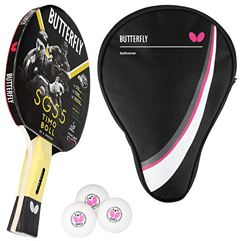 Butterfly® Timo Boll SG55 Tischtennisschläger | Tischtennis Racket Bat Hobby Training | geübte Freizeitspieler | hochwertig | ITTF zertifizierter Pan Asia Belag | anatomische Griffform mit smart.Grip