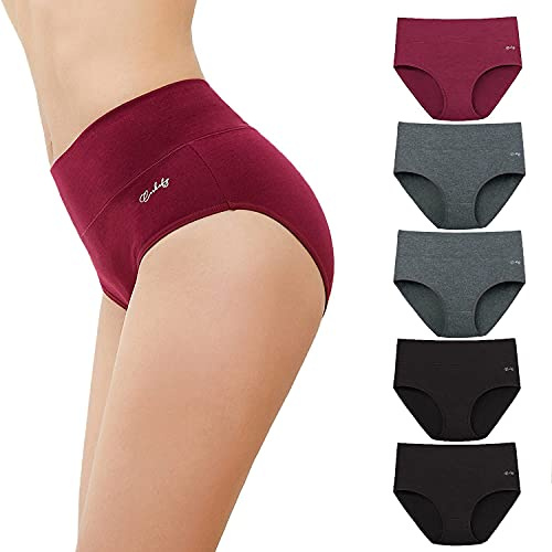 anqier Unterhosen Damen 5er Pack Stretch Baumwolle Hohe Taille Slips Damen
