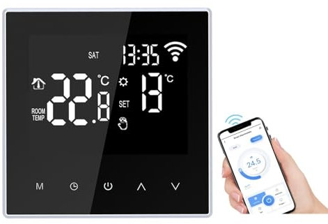 Kavolet Thermostat WLAN 16A für elektrische Heizung, Intelligenter Thermostat, WLAN Raumthermostat, Raumtemperaturregler, Digitale Temperatursteuerung, APP Steuerung, Wochenprogramm, LCD-Display