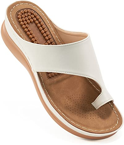 Aomigoct Sandalias de cuña cómodas para mujer: cojín suave y ortopédico para caminar todo el día - tacón antideslizante de 1,96 pulgadas para estabilidad - para quienes buscan comodidad, Beige, 36 EU