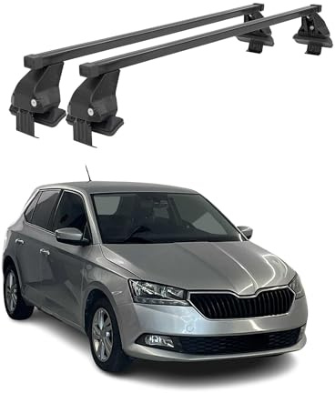 OMAC Menabo Dachträger für Skoda Fabia 2014-2021 Stahl Schwarz | DIN 75302:2019 & ISO/PAS 11154:2006 geprüft, Abschließbar, City-Crash-getestet, bis 50 kg Traglast, Querträger, Grundträger