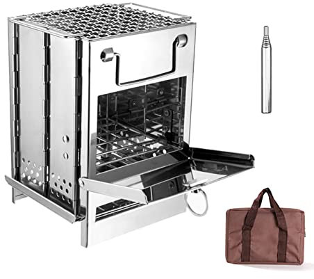 Zusammenklappbares Holzofen-Blasrohr-Kit Mini-BBQ-Grill mit Tragetasche für Rucksacktouren, Wandern, Camping, Kochen