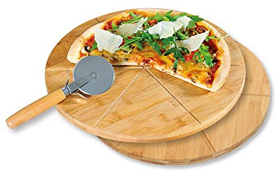Kesper Juego de platos para pizza con cortador de pizza, bambú, dimensiones: diámetro 32 cm, grosor: 1 cm, 58465