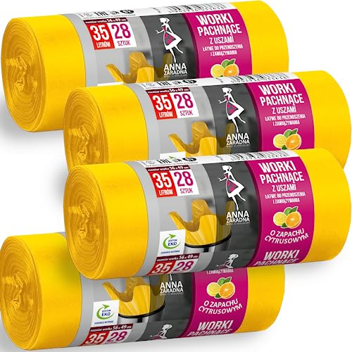 Doftande soppåsar med handtag 35 l, citrus, värdepaket 112 stycken - 56 x 49 cm, 13 µm, 100 % återvunnet material, EuCertPlast - stängning med handtag, perfekt för kontor och vardag, hållbar