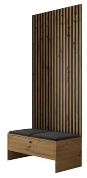 Mirjan24 Garderoben-Set Melire IV, Schuhschrank + Lamellen Paneel mit Kleiderhaken + Gepolstertes Paneel/Wandpaneel, Flurgarderobe, Wandgarderobe (Eiche Artisan, Manila 18)