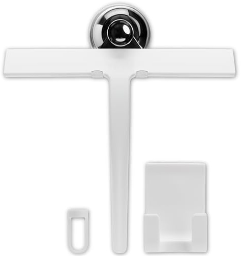 Yew Design 23 cm Squeegee Set with Over Wall Hanger, Suction Cup, and Hook, Glass Cleaning Squeegee for Shower Doors, Windows, Glass Doors, Bathrooms, Mirrors, Car Windshield - Matte White