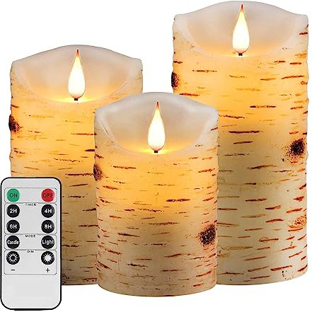 Flammenlose batteriebetriebene LED Kerzen 3DWick 10key Taste Fernbedienung | 24-Stunden Timer Set von 3 elektrische flackernde Säule echtes Wachs, Hochzeit, Party, Weihnachten，Wohndekoration