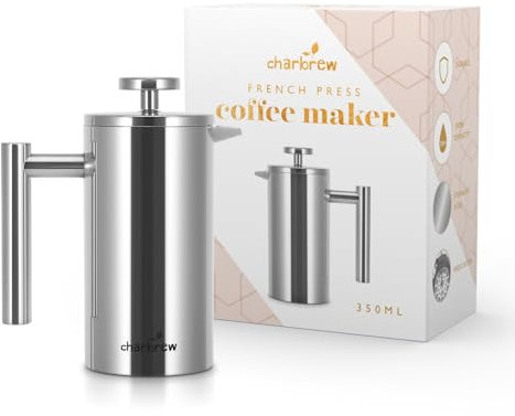 Charbrew Stainless Steel 350ml Cafetiere French Press Coffee Maker Brewer Double Walled Insulation