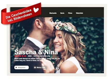 Wackadoo Bilderrahmen Personalisiertes Netflix Bild mit Foto und persšnlichem Text auf hochwertigem Papier, Holz Bilderrahmen, valentinstag geschenke fŸr ihn sie, geburtstagsgeschenk fŸr freund,