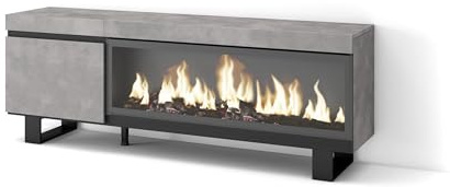 Skraut Home | Mueble TV | Televisión | Muebles de salón, almacenaje | 160 | para TV hasta 65 | Chimenea eléctrica XXL | Diseño Industrial | Estilo Moderno | Cemento