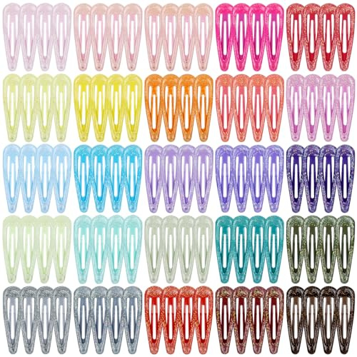Cinaci 100pcs in 25 Candy Farben 5cm / 2 Glitter Metall Snap Haarspangen Rutschfeste Haarspangen Bang Halter für Baby Mädchen Kleinkinder Kinder Teens