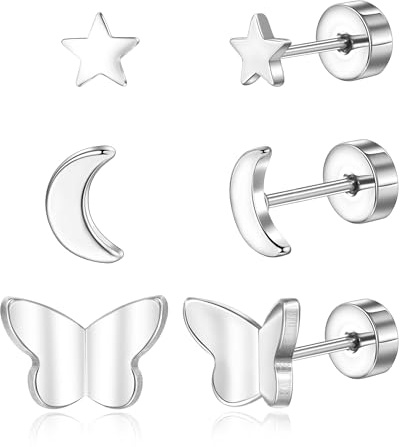 Ohrringe 3er Set, Titan Ohrringe Hypoallergen Damen Herren Mädchen G23 Titan Ohrstecker mit Schraubverschluss Zirkonia Ohrstecker 3/4/5mm