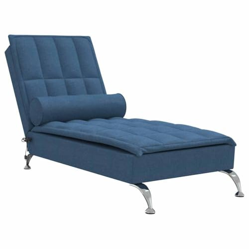 vidaXL Massageschäslong med bolster blå tyg, schäslonger, massageschäslonger, massagesoffor, massageschäslong, massagesoffa, schäslong i tyg