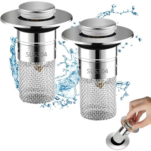 Ainiv 2pz Tappo Lavandino Bagno con Lungo Filtro, Tappo di Scarico Pop Up, Tappo per lavandino Universale, Filtro Di Scarico In Acciaio Inossidabile, per Vasca da Bagno, Cucina, Lavabo (34-40mm)