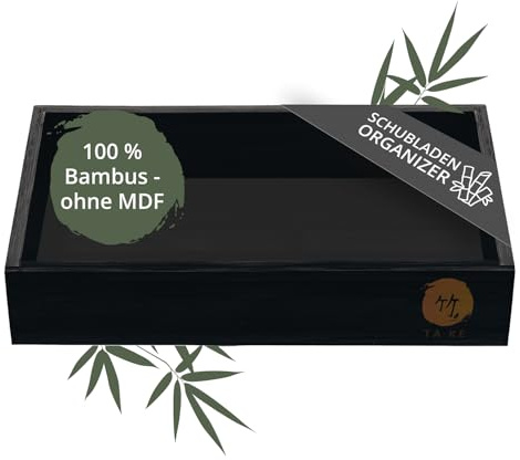 TAKE Schubladen Organizer I Box aus 100% Natur Bambus (Schwarz) | Boxen in verschiedenen Größen für Küche, Bad & Büro I Drawer Organizer Schublade I Schminktisch Organizer Bad