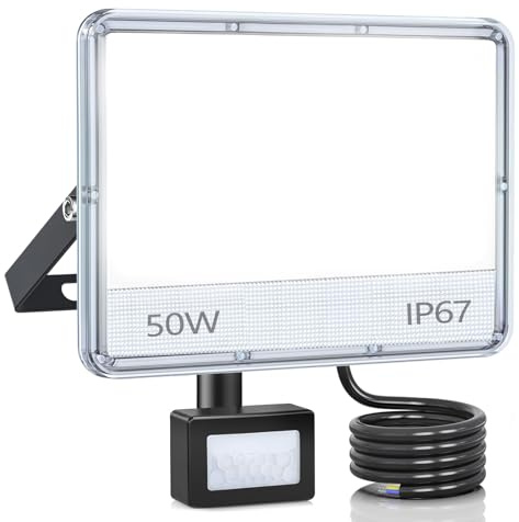 ANNIFUNLY Projecteur LED Extérieur avec Détecteur,50W 5000LM | Spot LED Extérieur Avec Detecteur IP67 Etanche Projecteur Exterieur 6500K, Lampe de Sécurité pour Jardin Garage Patio