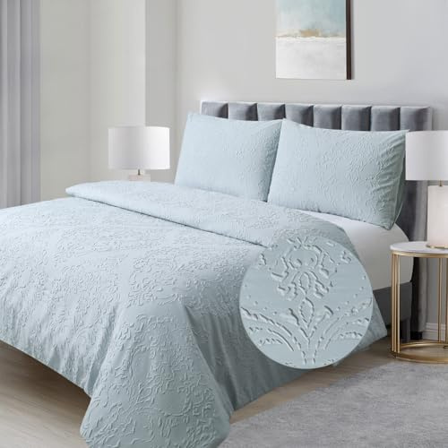 Damask Duvet Cover Duck Egg Blue Bedding Double Luxury Textured Embossed