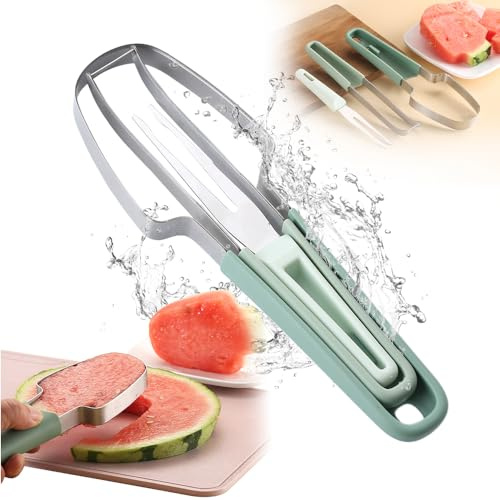 Melonenschneider Edelstahl, 3-in-1 Wassermelonen Schneider, 2026 Wassermelonenschneider Obstschneider Wassermelone Melonenschneider Edelstahl Melonenausstecher DIY Obstsalatschneider (Grün)