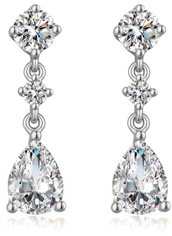 JiaYang Dangel droppörhängen för kvinnor 18k guld simulerade diamantörhängen sterling silver kubisk zirkonia örhängen, Sterlingsilver