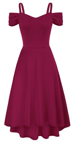 GRACE KARIN Womens Summer Cold Shoulder Elegant Dresses V-Neck A-line Swing midi Ocassion Dress Burgundy L