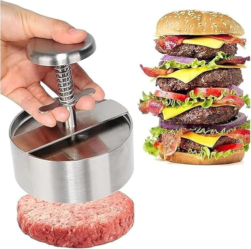 Prensa para hamburguesas, moldes ajustables antiadherentes de acero inoxidable 304 para hacer hamburguesas, prensa para hamburguesas a prueba de escaldaduras para barbacoa y hamburguesa casera (11cm)