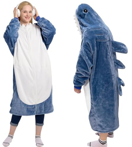 Waitu Shark Blanket Hoodie Onesie are Funny Gifts, Blue, Adult