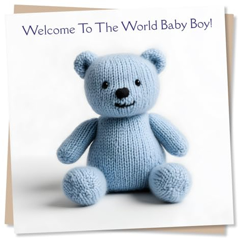 Nokular New Baby Boy Card - Welcome to the World Baby Boy - Beautiful Teddy Bear - New Baby, Birth - For a Special New Baby, Beautiful Newborn, Baby Boy
