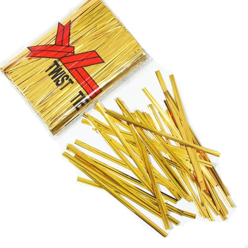 SMTCM 3800 Stück Twist Ties Metallischen Bindebaender Verschlussclips Draht Gold Twist Krawattenband Tütenclip Kabelbinder Twistband Weihnachten Bindestreifen für Cellophan Bäckerei Plätzchen (8CM)